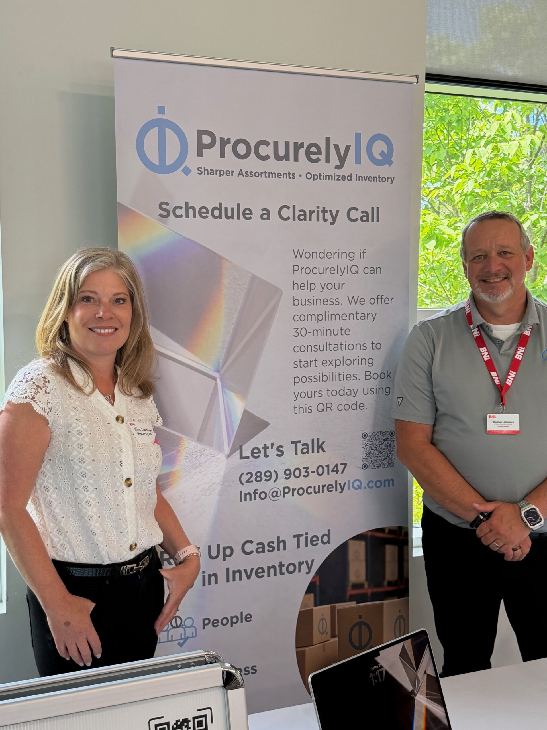 ProcurelyIQ founders, Kim & Stephan Lafreniere, attending their booth at a recent summit.